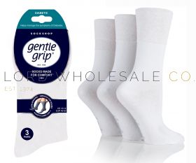 DIABETIC BIG FOOT Men's White Gentle Grip Socks by Sock Shop 3 Pair Pack