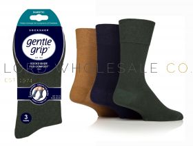 12-SOMRD96J3-DIABETIC BIG FOOT Men's Ochre/Navy/Khaki Green Gentle Grip Socks by Sock Shop