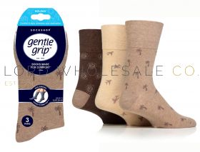 12-SOMRH201H3-Men's Holiday Beige Icons Gentle Grip Socks by Sock Shop 3 Pair Pack