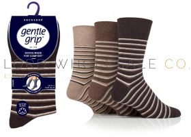 Mens Varied Stripe Brown/Natural Gentle Grip Socks by Sock Shop