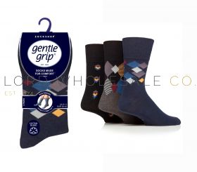 Men's Metro Argyle Gentle Grip Socks by Sock Shop 3 Pair Pack