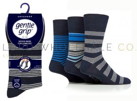 Men's Navy Speckled Stripe Gentle Grip Socks by Sock Shop 3 Pair Pack