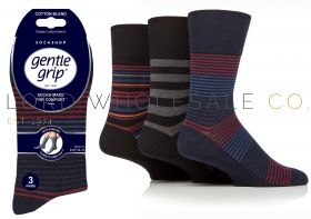 Men's Regal Stripe Gentle Grip Socks by Sock Shop 3 Pair Pack