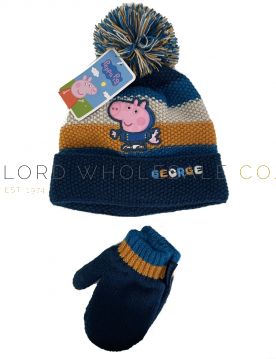 08-WRC-22-078-Boys George Pig Beanie Hat & Mittens Set 2 Pieces