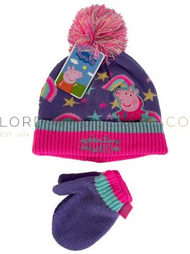 08-WRC-22-083-Girls Peppa Pig Beanie Hat & Mittens Set 