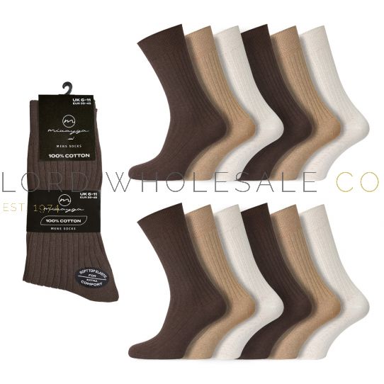 Men's 100 Cotton Crew Socks by Miuayga 4 x 6 Pair Pack Lord Wholesale Co
