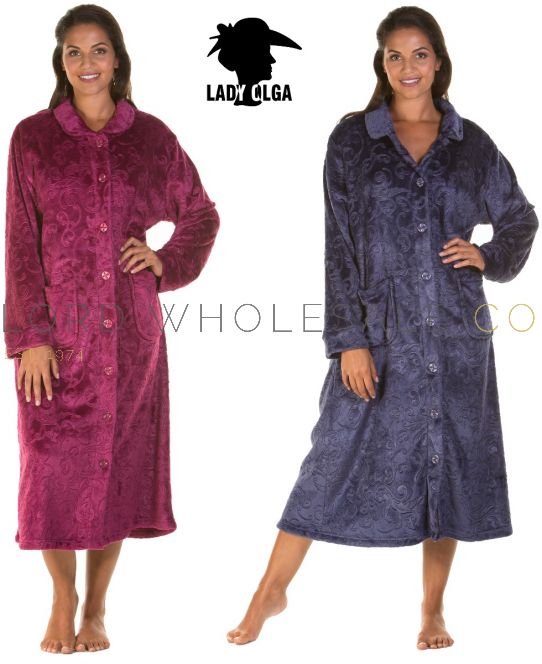 Lady Olga Button Dressing Gown Soft Fleece Front Fastening Nightwear Robe |  eBay