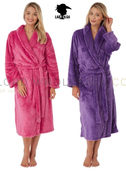 Lady Olga Fluffy Robe Ladies Coral Fleece Dressing Gown Bathrobe Nightwear  | eBay