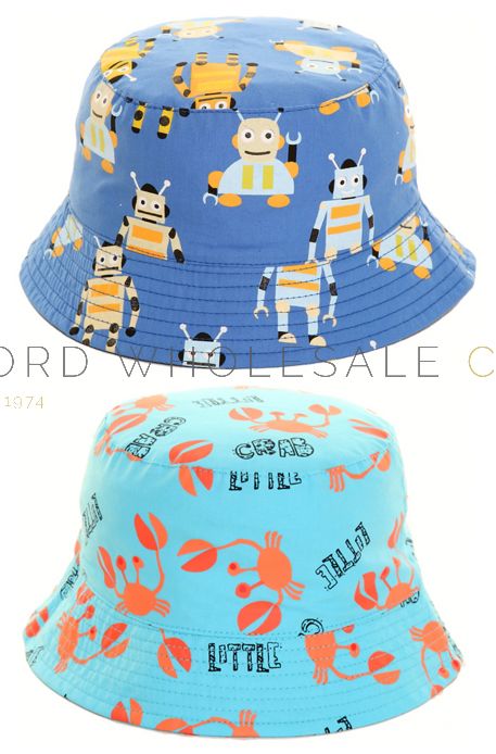Younger Boys Robot & Crab Bucket Hats Sun Hats 12 pieces - Lord Wholesale Co