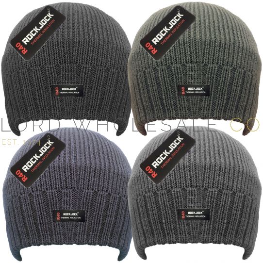 Mens Thermal Lined Plain Beanie Hats by Rock Jock 12 pieces Lord Wholesale Co