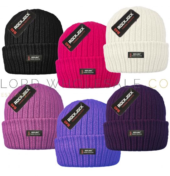 Ladies Thermal Lined Plain Ribbed Hats by Rock Jock 12 pieces Lord Wholesale Co