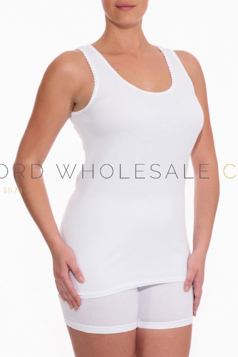 Ladies 100 Cotton Interlock Picot Edge Vests 12 Pieces Lord