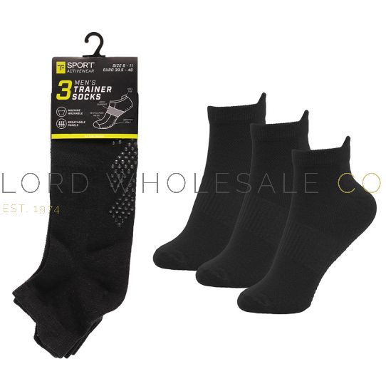 Men's Black Gym Socks with Grippers by Tom Franks 18 Pairs Lord