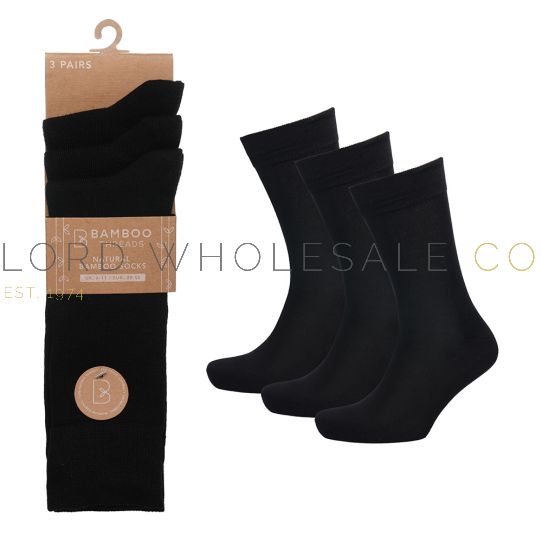 Men's Plain Black Bamboo Socks by Bamboo Threads 4 x 3 Pair Pack Lord