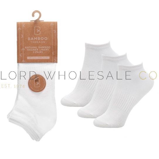 Men's White Bamboo Trainer Socks with Arch Support & Ventilated Top by