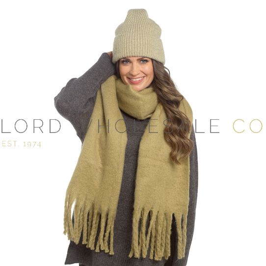 Ladies Khaki Ribbed Beanie Hat With Turn Up by Foxbury 12