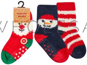 44B886/Xmas Baby Christmas Festive Socks With Grippers 12 x 2 Pair Packs 