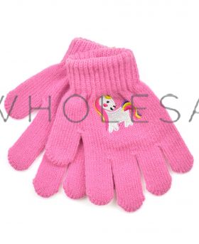 Girls Knitted Pink Unicorn Gloves 12 pieces
