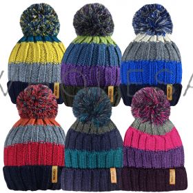 HAI403 Unisex Striped Chunky Knitted Bobble Hats