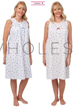 Poly Cotton Penny Floral Sleeveless Nightdress MN16 by Marlon