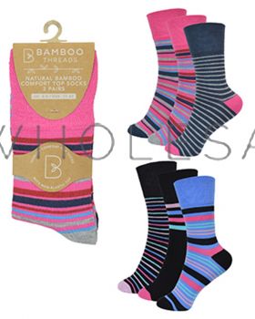 Ladies Bamboo Non Elastic Stripe Design Socks by Bamboo Threads