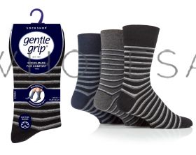 Mens Varied Stripe Black/Navy/Charcoal Gentle Grip Socks by Sock Shop