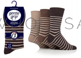 Mens Varied Stripe Brown/Natural Gentle Grip Socks by Sock Shop