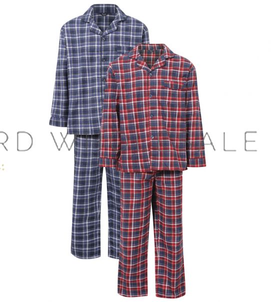 Clothing Unit Mens Loungewear Brushed Check Flannel Cotton Pyjama Set Winter Warm Fleece Pjs