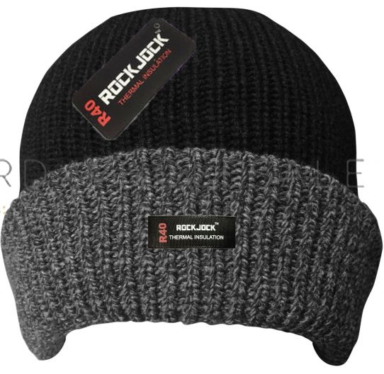 Mens Thermal Lined Knitted Hats With Grey Cuff by Rock Jock 12 pieces Lord Wholesale Co