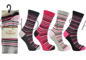 Ladies 3 Pair Pack Stripe Socks by Exquisite Elegance, 12 Pairs.