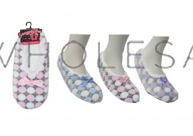 Ladies Spot Design Cosy Soft Slipper Socks With Grips By Snuggle Toes 12 pieces