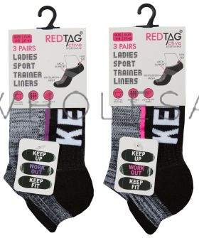 Ladies Cushion Sole Arch Support Sports Trainer Liner Keep Up, Work Out, Keep Fit Socks 3 Pair Pack by Red Tag 3doz,