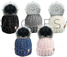 HAI407 Chenille Hats With Fur Lining