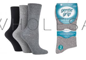 DIABETIC Ladies Black and Charcoal Gentle Grip Socks by Sock Shop