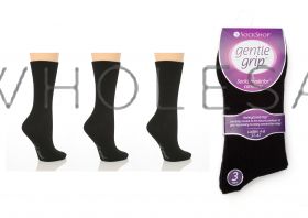 Ladies Plain Black Gentle Grip 3 Pair Pack Socks by Sock Shop